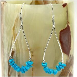 Liquid Silver & Sleeping Beauty Turquoise Chip Sterling Silver Dangle Earrings